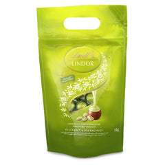 Lindt LINDOR Chokolade med Pistacie | 1 kg genlukkelig pose | ca. 80 mælkechokoladekugler med smeltet pistacie-cremefyld i munden | Bulkpakke, pralinegave