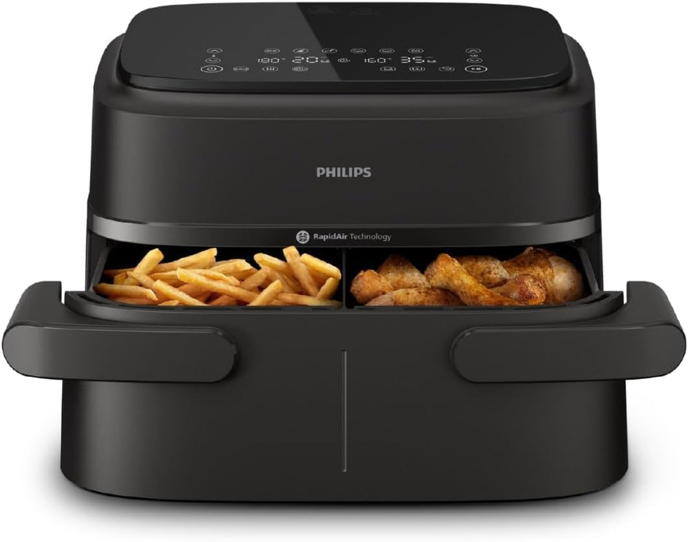 Philips Airfryer Dual Basket 3000 Series, 9L, 2 kurve, 2 tallerkener klar på samme tid, Rapidair plus varmluftsteknologi Hvidevarer Naty Shop Flex Basket 7,1L