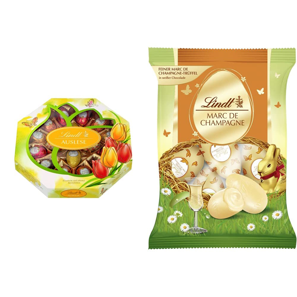 Chokolade udvalgte æg | 288 g | 2 x Crested Æg og Chokoladetrøfler | 3 x 90g | De fineste Marc de Champagne trøfler i hvid chokolade | Påskechokolade | Gave af chokolade