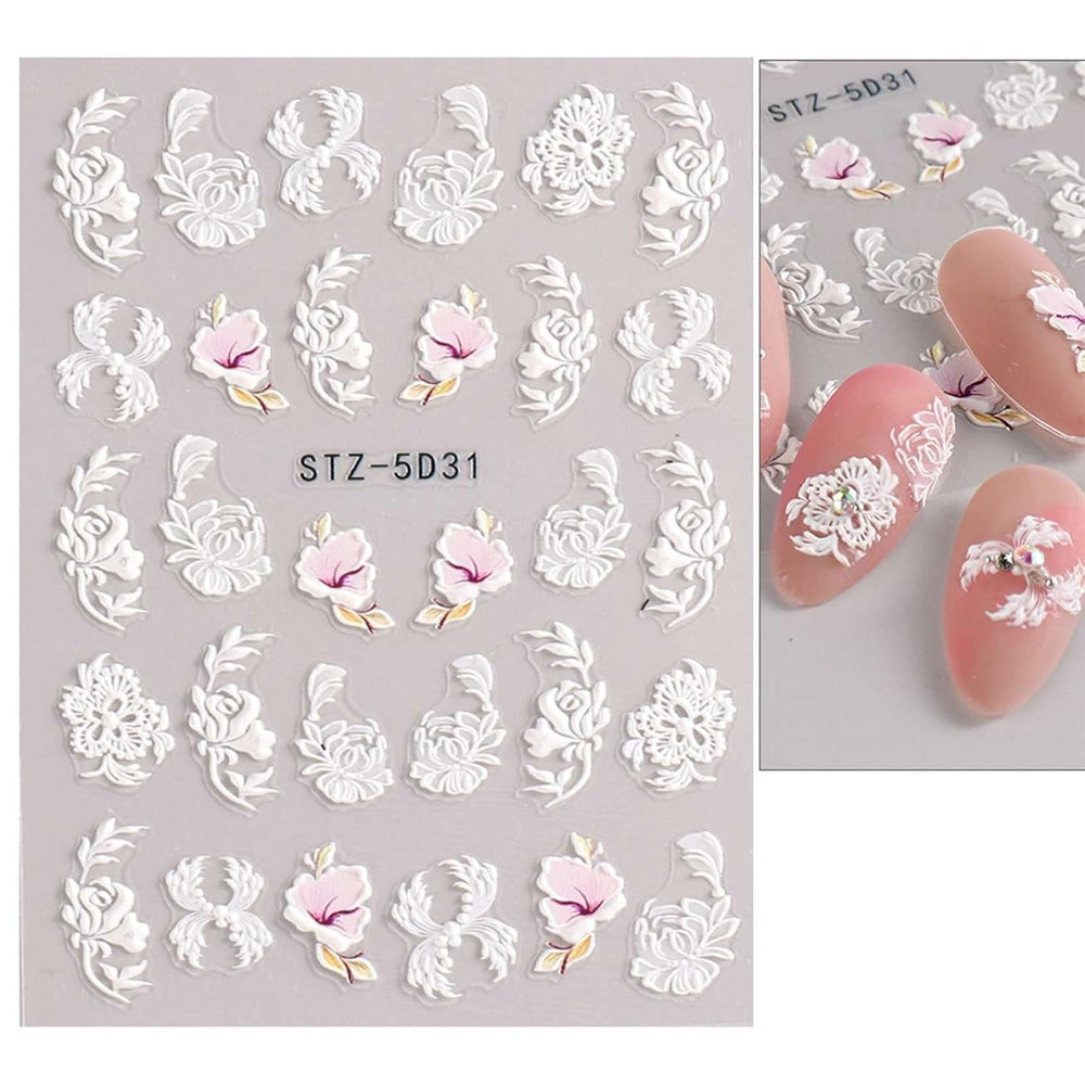 JMEOWIO 3D Nagelsticker Frühling Blume Nail Art Sticker Selbstklebend Nagelaufkleber 5D Stereoskopisch Buntes Sommer Blumen Dekoration Nageldesign Zubehör 4 Blatt