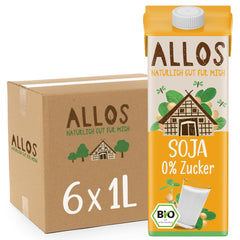 Allos Bio Sojadrink ohne Zucker | Milchalternative fra Soja | Sojadrik | Drik auf Pflanzenbasis | vegansk drik | ohne zugesetzten Zucker | vegansk | laktosefri | 1 liter (6 stykker)