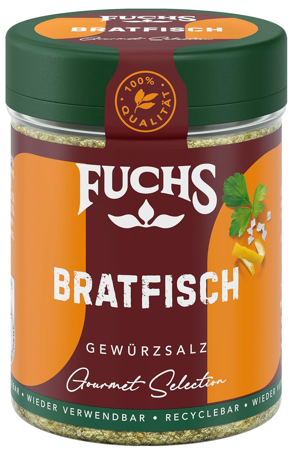 Fuchs Gourmet Selection Klassisch/Heimisch – Bratkartoffel Gewürzsalz, nachfüllbares Kartoffel Gewürz, Salz zum Würzen von Brat- & Ofenkartoffeln, Pommes Frites & Co, vegansk, 70 g