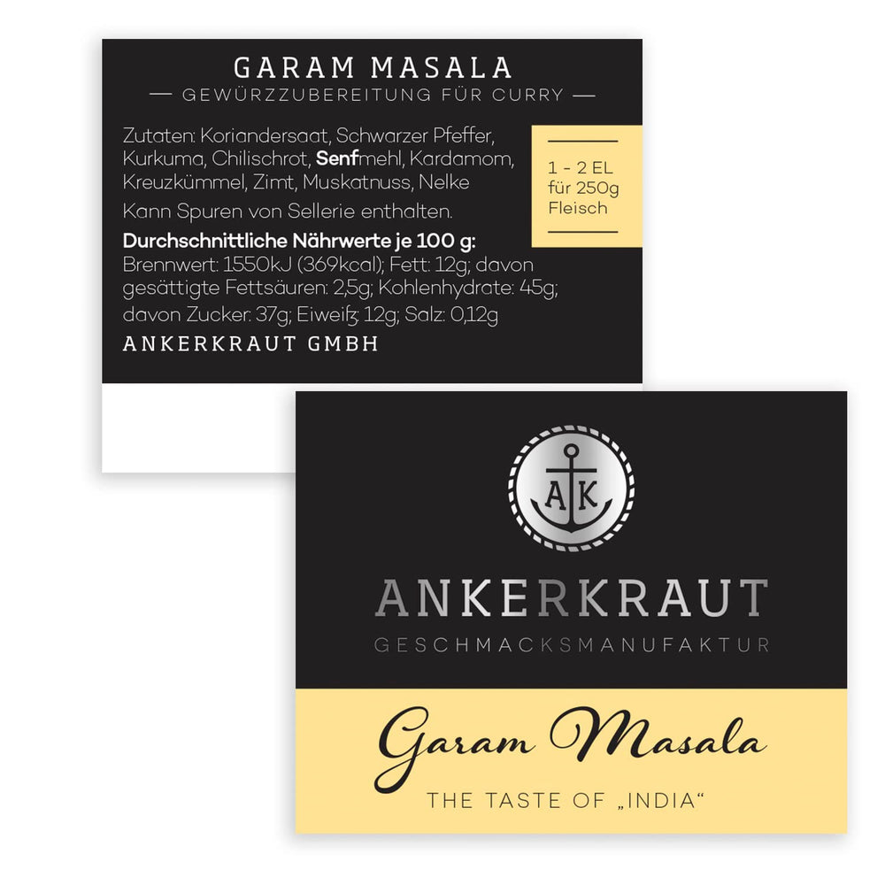 Ankerkraut Garam Masala, Gewürz für indisches Gericht, Leckeres Curry mit Fleisch würzen, Taste of India, 65 g i korkglas