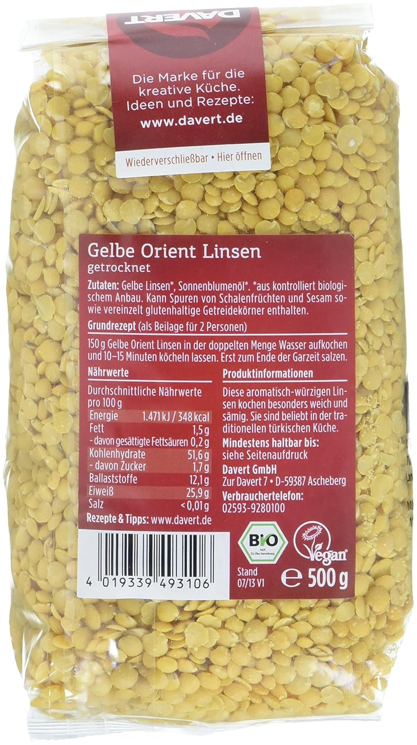 Davert orientalske gule linser (1 x 500 g) - Bio