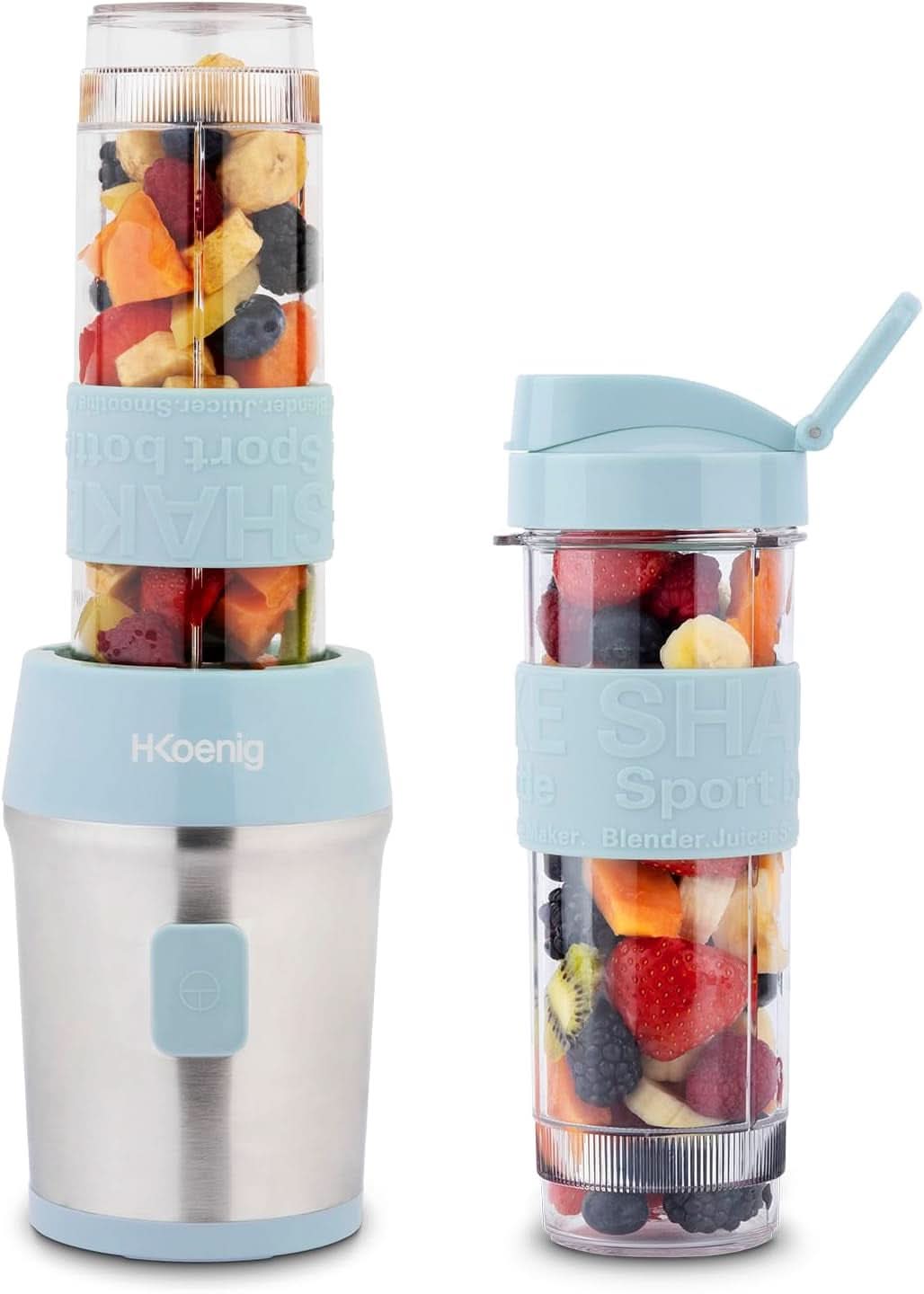 H.Koenig Smoothie Maker SMOO9 - Mini Standmixer - Mini Blender - 300 Watt - 570 Ml - Edelstahl - 2 Kunststoffflaschen - Bpa-Frei, Grau Kitchen Naty Shop Pastelblau