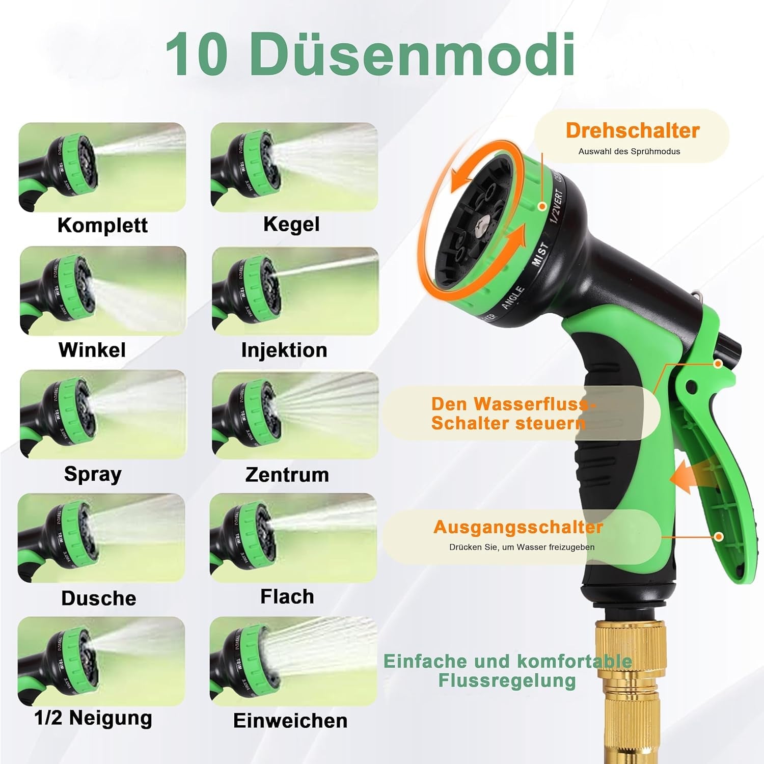 Furtun de grădină extensibil de 45 m, furtun de apă flexibil și retractabil automat, 10 modele de pulverizare, TPE 2500D, conectori metalici, pentru grădini foarte mari, agricultură, curățenie