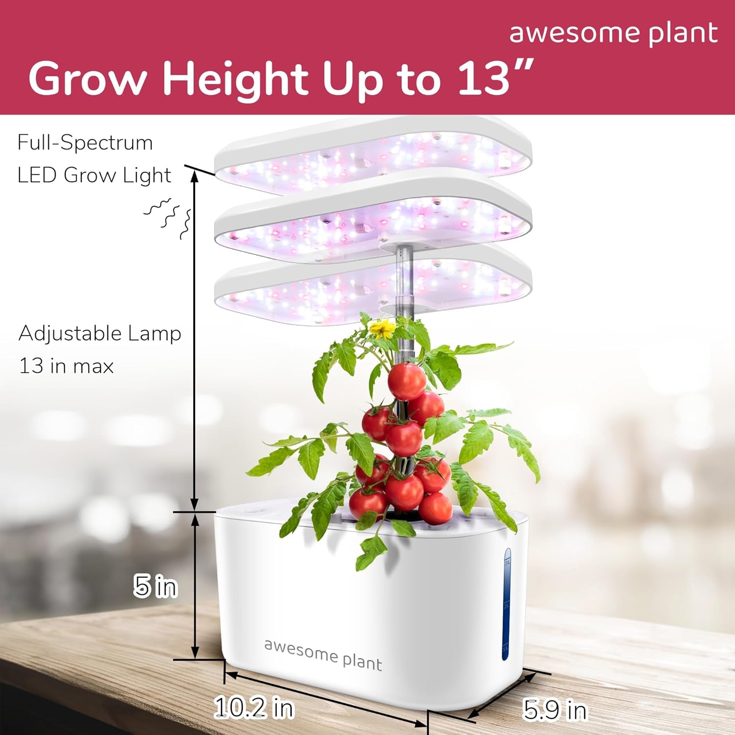 6Pro Hydroponic Grow System Kit (6 kapsler), Indendørs Havebrugssæt med 3 L vandtank, 3 dyrkningstilstande og lydløs pumpe, Home Urter og Salat Dyrkning Kit, Justerbar højde op til 33,0 cm, hvid