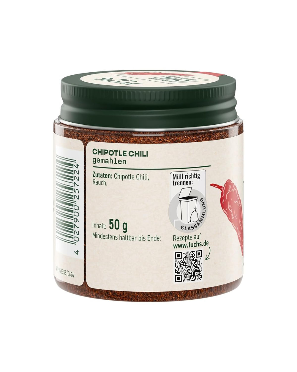 Fuchs Gewürze - Chipotle Chili gemahlen | Rauchiges Chilipulver | Chilipulver i premium kvalitet 50 g im wiederverschließbaren Gewürzglas
