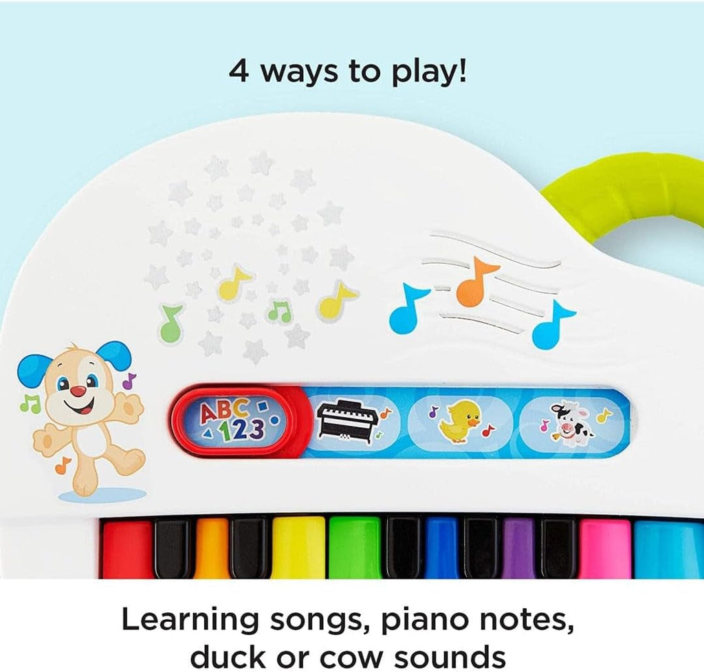 Fisher-Price Baby's first keyboard - pian portabil de jucărie cu 4 opțiuni de redare, cântece, lumini și sunete, învățare jucăușă, versiune: UK-English , GFK04 Jucarii Bebe Naty Shop