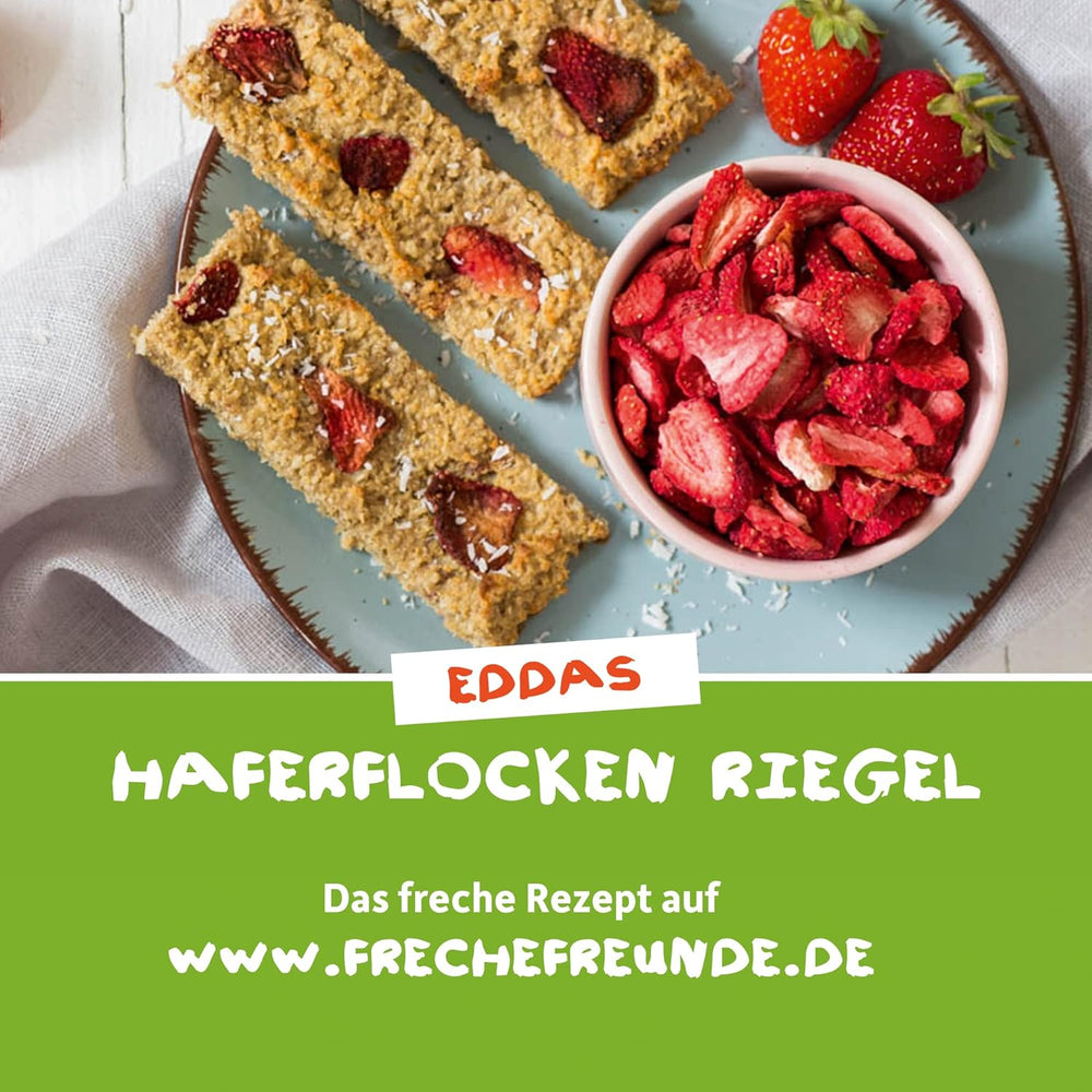 FRECHE FREUNDE Økologiske jordbærfrugtchips, frysetørrede frugtchips, naturligt skåret tørret frugt uden tilsat sukker, vegansk, laktosefri, glutenfri, pakke med 12 (12 x 12g)