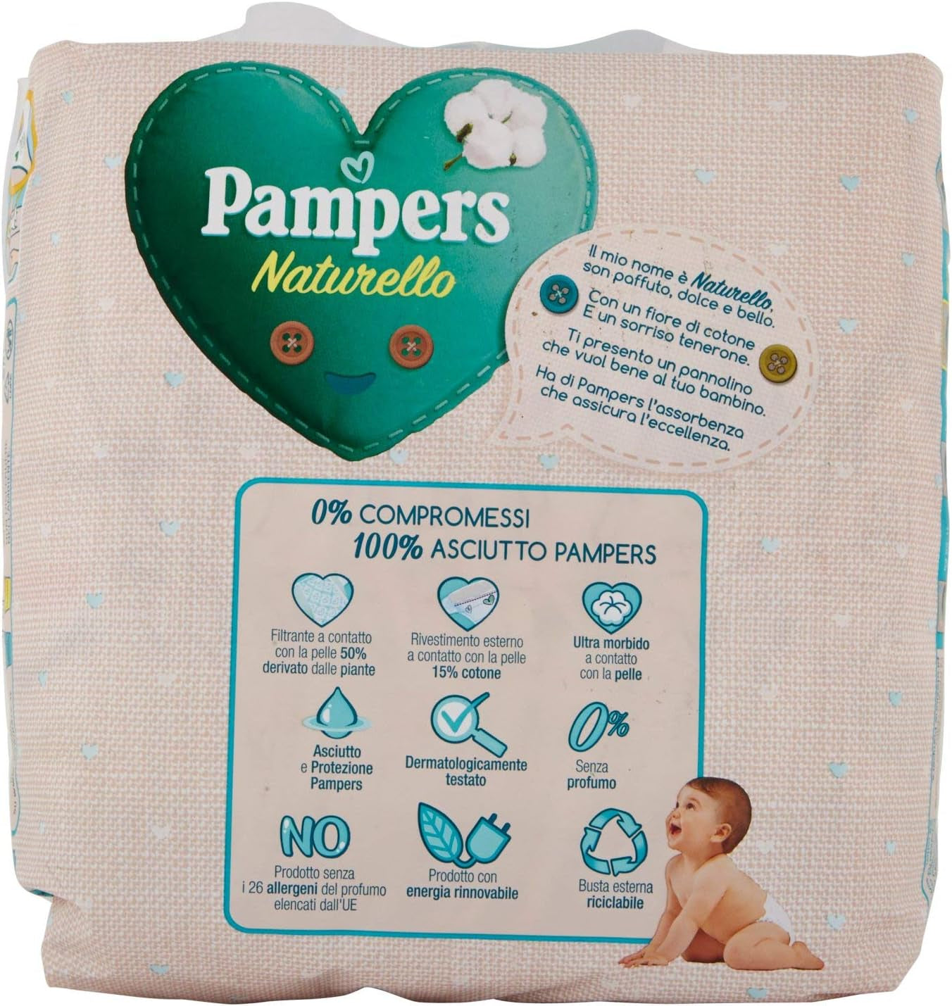 Pampers Naturello Midi, 22 bleer, str. 3 (4-9 kg)