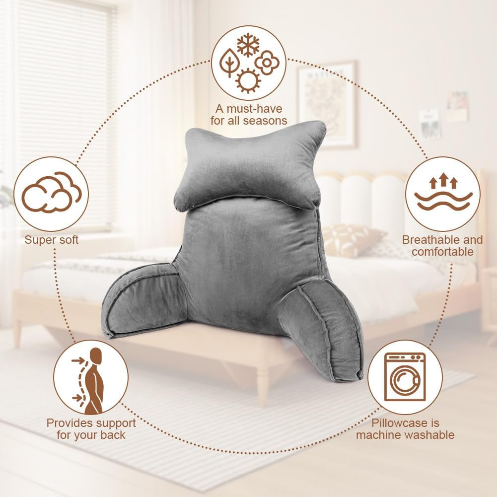 Pernă de citit, pernă de spate cu rolă de gât și brațe detașabile, pernă de odihnă la pat pentru utilizare în pat sau pe canapea, pernă de spătar pentru citit, lucru și joacă