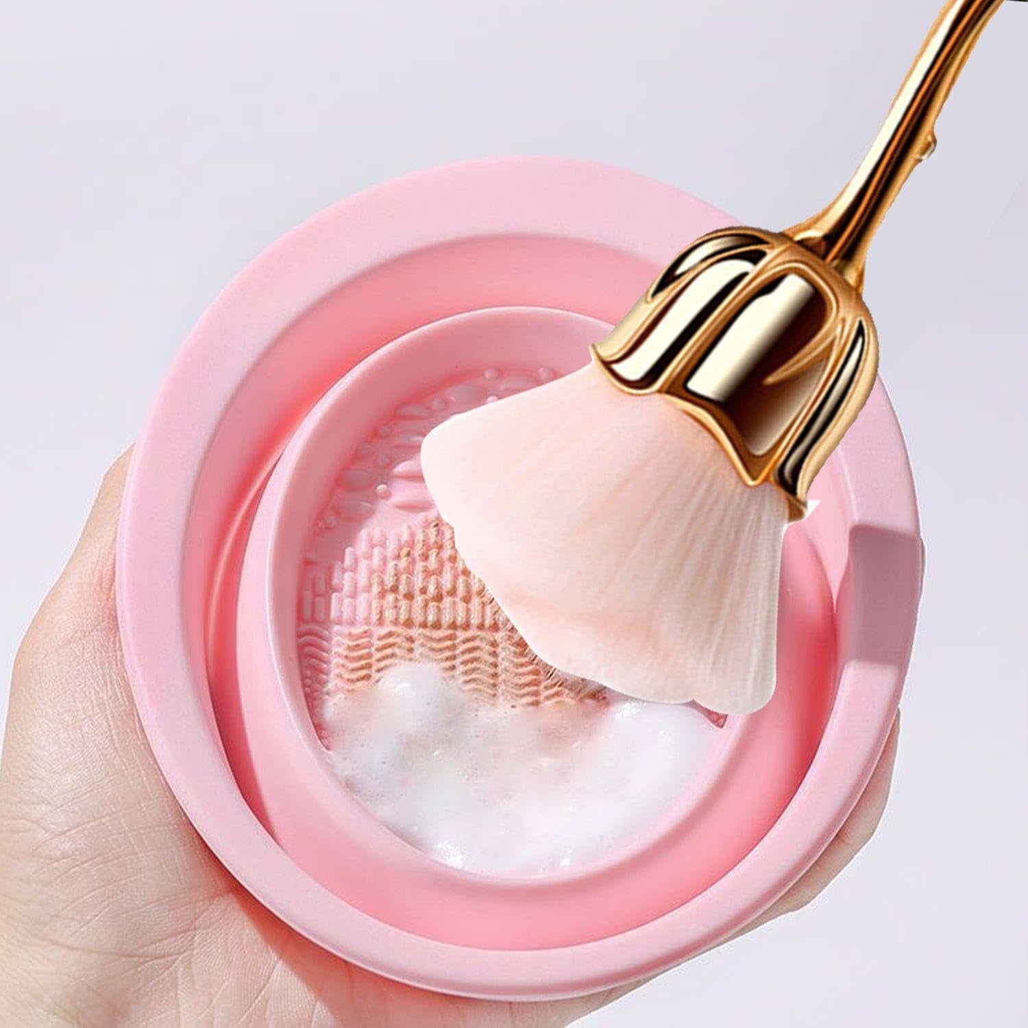 2 Blumen-Make-Up-Pinsel, 1 Waschschüssel, Nail-Art-Staubpinsel, Foundation-Make-Up-Pinsel, Nail-Art-Make-Up-Pinsel-Zubehör