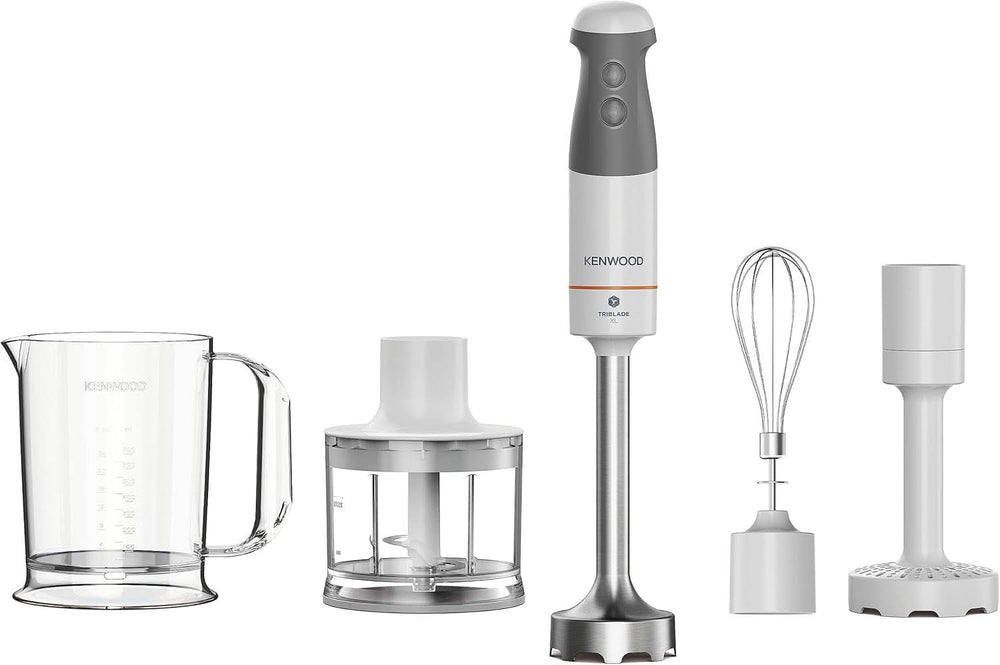 Kenwood Triblade XL Pro Stabmixer HBM80.322BK, 1200W, Variable Speeds, Edelstahl(Pürierfuß), Schneebesen, Emulgieraufsatz, 500Ml Zerkleiner, 700 & 250Ml Becher, Spülmaschinenfeste Nailmaschinenfeste H4Whuß03 Teile Butik0600000.