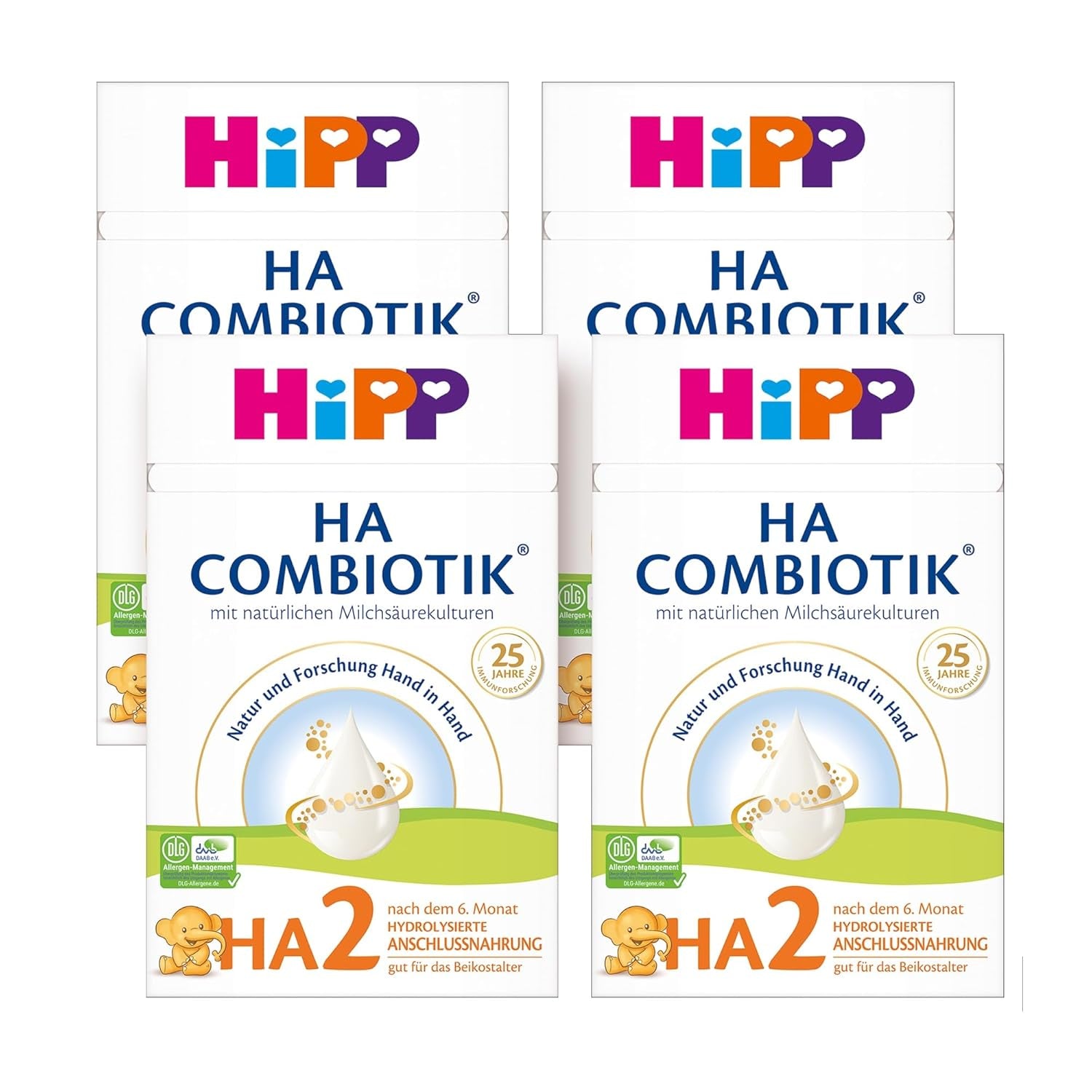 HiPP HA 2 Combiotik (4 x 600 g) - Opfølgningsformel efter 6 måneder, med naturlige kulturer af mælkesyre, værdifulde kostfibre (GOS), Omega-3, hydrolyserede proteiner til følsomme immunsystemer