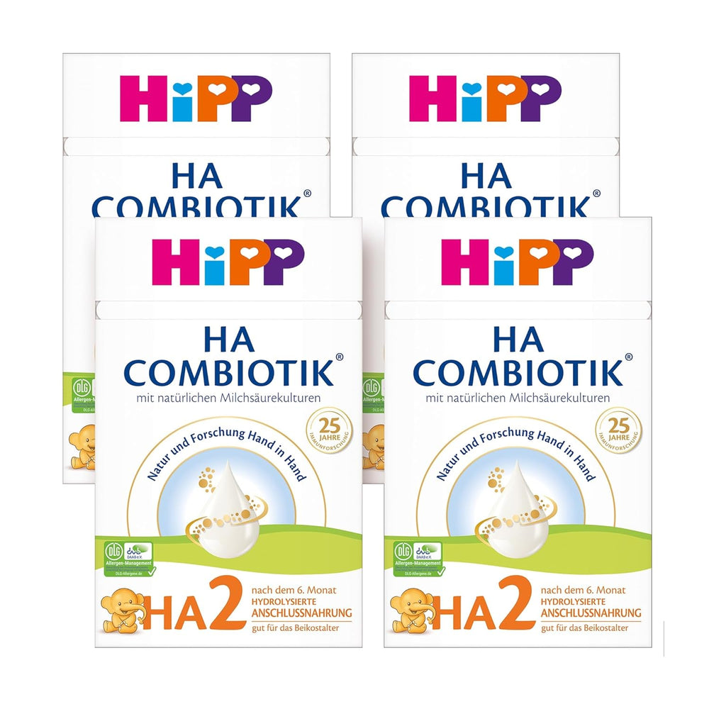 HiPP HA 2 Combiotik (4 x 600 g) - Opfølgningsformel efter 6 måneder, med naturlige kulturer af mælkesyre, værdifulde kostfibre (GOS), Omega-3, hydrolyserede proteiner til følsomme immunsystemer