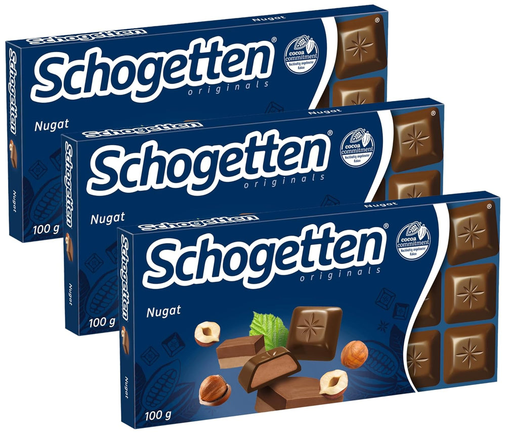 Schogetten Nougat chokoladebar 100g, portionsvis individuelt. En fryd. Stykke for stykke.