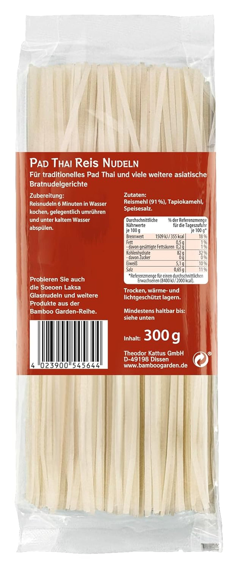 Bamboo Garden - Pad Thai risnudlestave, Til traditionelle nudelretter som Pad-Thai, Vegansk, 1 x 300 g (Pakkens design kan variere)