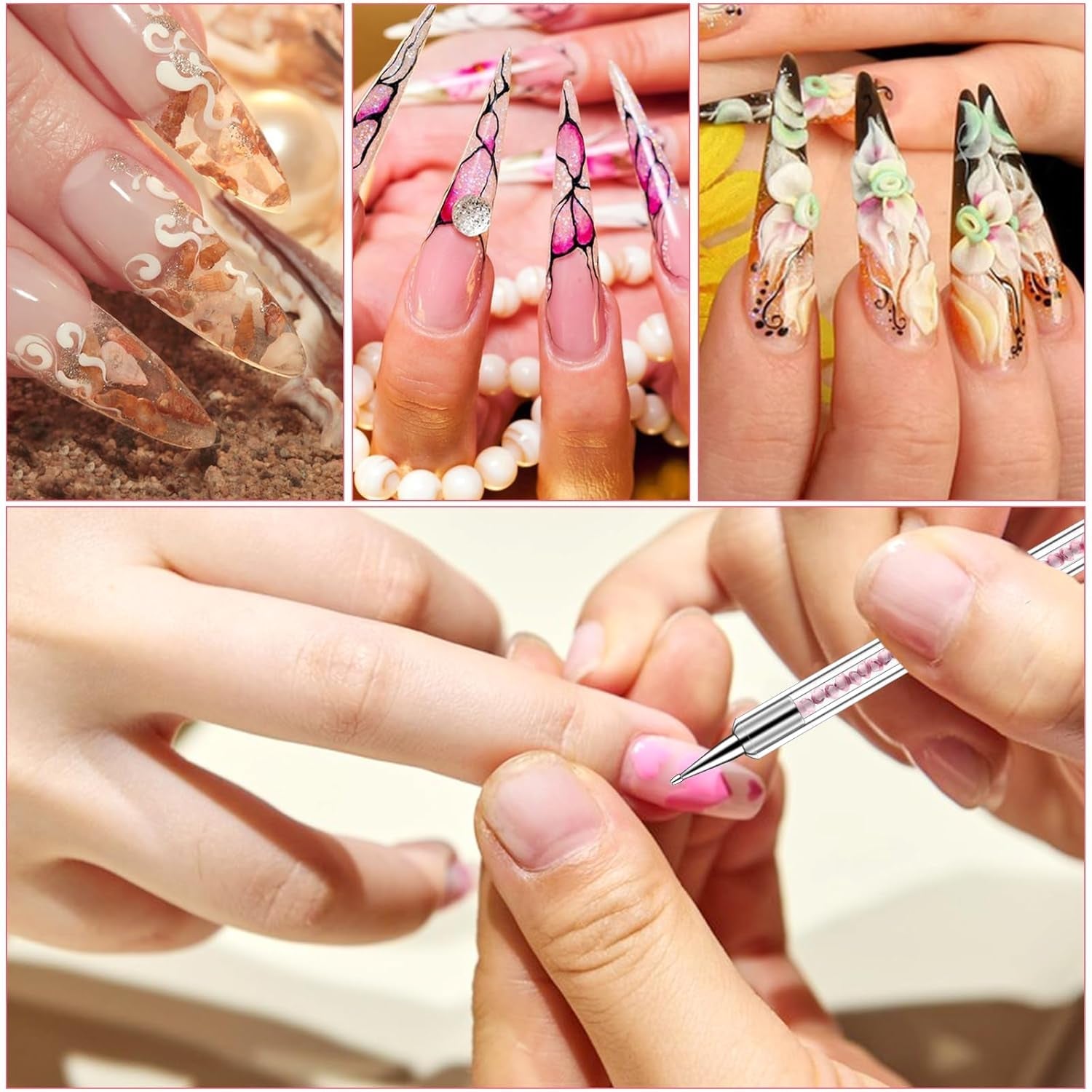 5 Stück Nail Art Pinsel Set Dotting Tool Nailart Pinsel Nageldesign Double Ended Dotting Pen Strass Professional Acryl Feinmalerei Nail Art Design