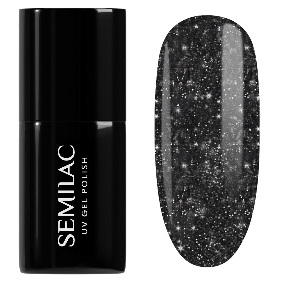 Semilac UV Neglelak 394 Sparkling Midnight Date 7 ml - Mørk nattehimmel med glittereffekt - Love Is In The Nails Collection