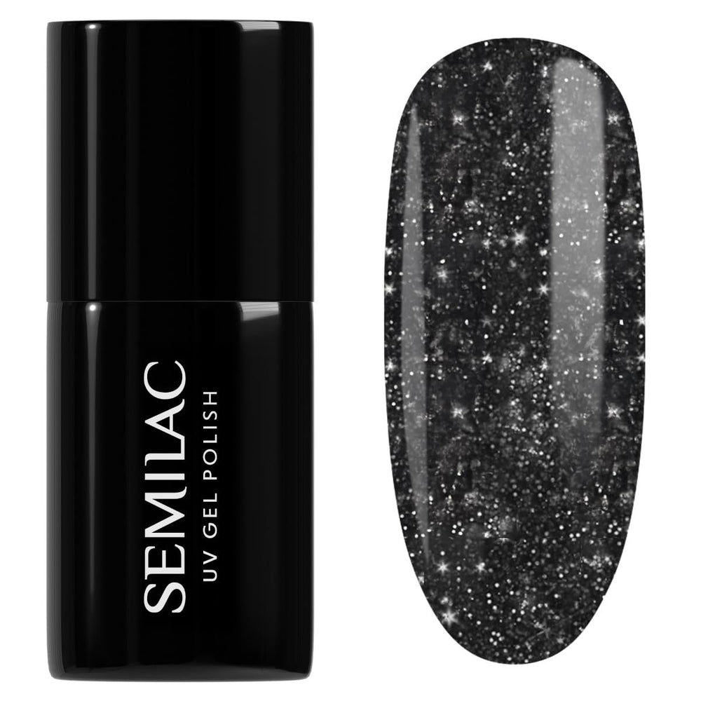 Semilac UV Neglelak 394 Sparkling Midnight Date 7 ml - Mørk nattehimmel med glittereffekt - Love Is In The Nails Collection