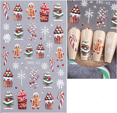 JMEOWIO Nagelsticker Weihnachten 6 Blatt Nail Art Sticker Selbstklebend Nagelaufkleber Schneeflocke Winter Urlaub Süß Dekoration Nageldesign Zubehör