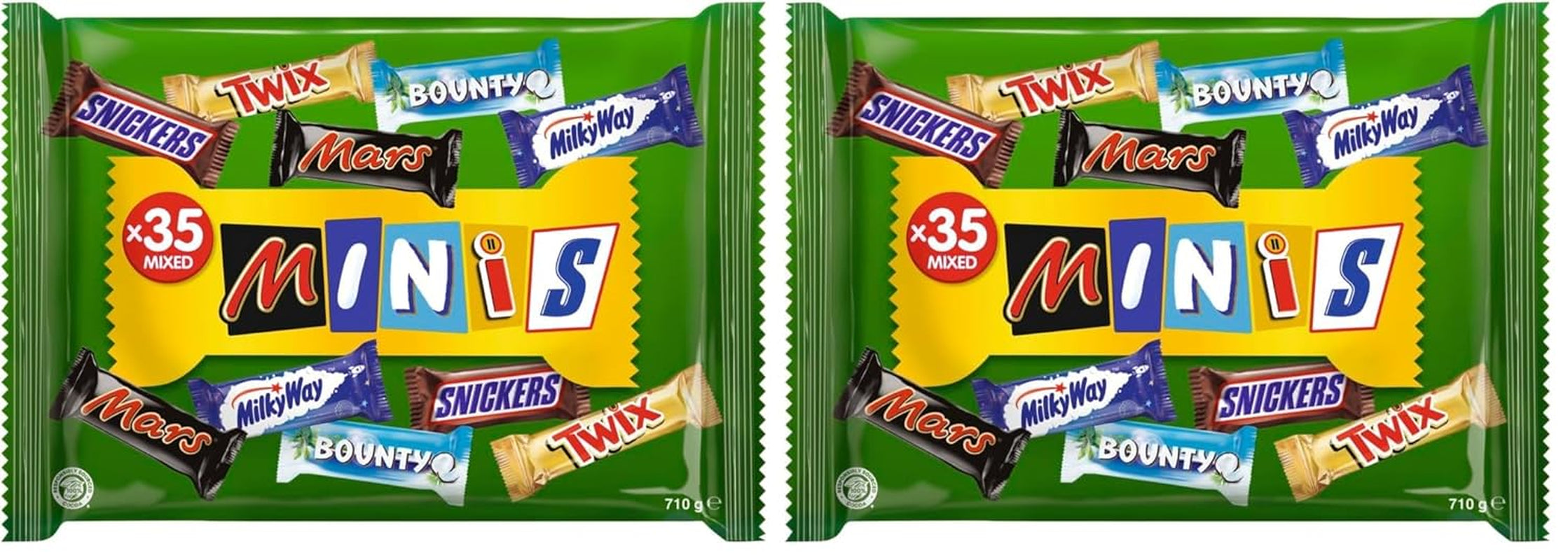 Miniblandet chokoladepakke, chokolade, 35 minichokoladesnacks (Mars, Snickers, Bounty, Twix, Mælkevejen) som slik, chokoladegave, slikæske (710 g)