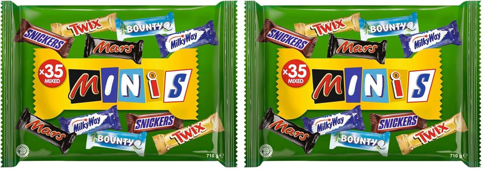 Miniblandet chokoladepakke, chokolade, 35 minichokoladesnacks (Mars, Snickers, Bounty, Twix, Mælkevejen) som slik, chokoladegave, slikæske (710 g)