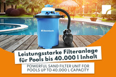 Steinbach Comfort 75 Filter System – 040100 – Selvansugende pumpe til pools op til 40.000 l – Med forfilter, trykmåler, timer og LED-display – Inkluderer speciel INTEX 2" adapter