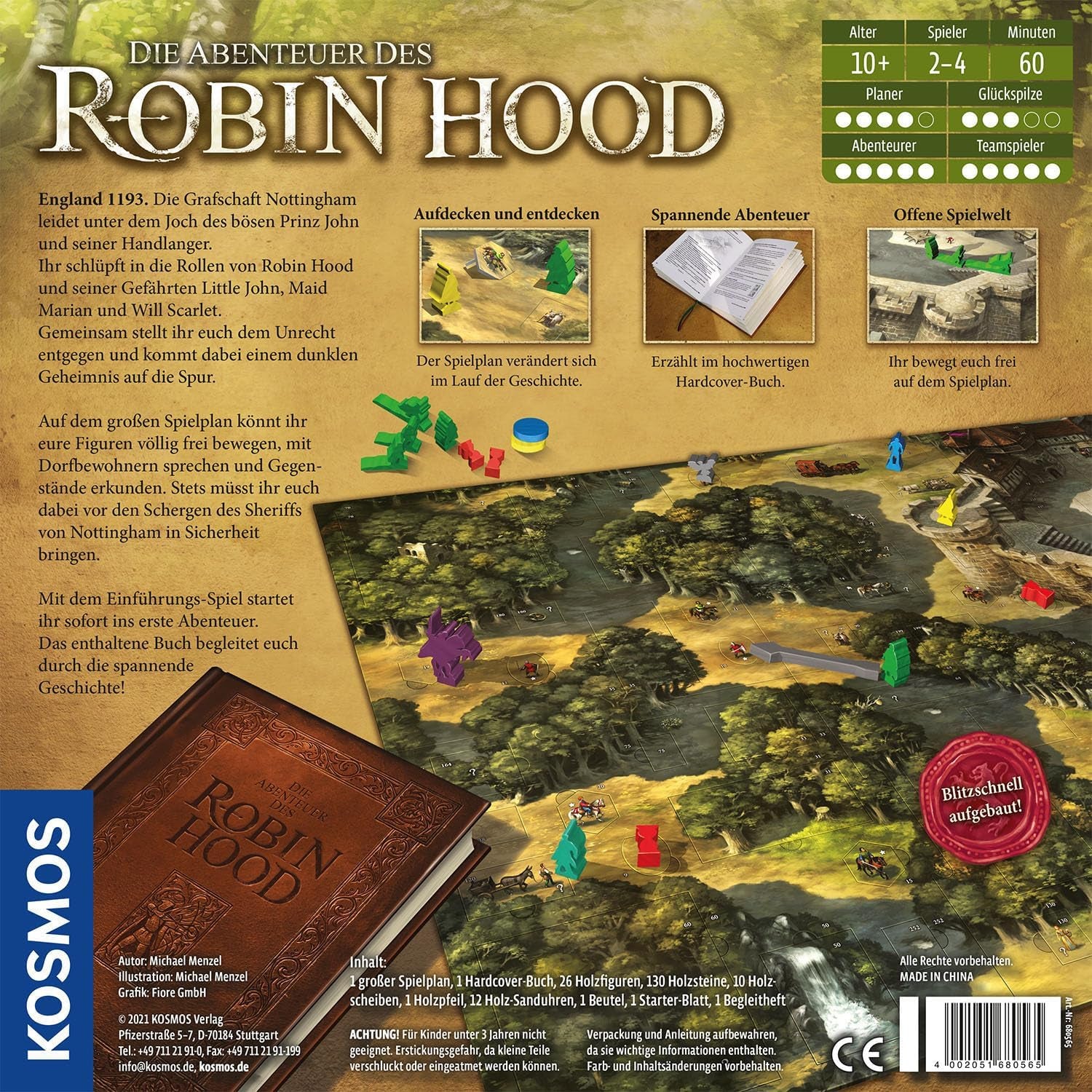 KOSMOS 680565 The Adventures of Robin Hood, nomineret til årets spil 2021, kooperativt eventyrspil for hele familien, brætspil for 2-4 spillere i alderen 10+