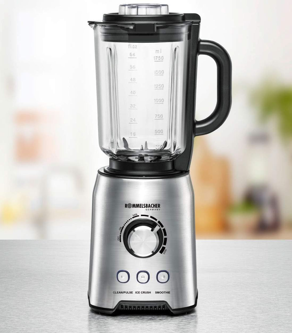 ROMMELSBACHER Standmixer MX 1250-22.000 U/Min, Stufenlose Drehzahlregulierung, Funktionsstasten (Smoothie, Clean/Pulse, Ice Crush), Glaskrug, Edelstahlgehäuse, Spezialmesser, 1200 Watt Kitchen Naty Shop