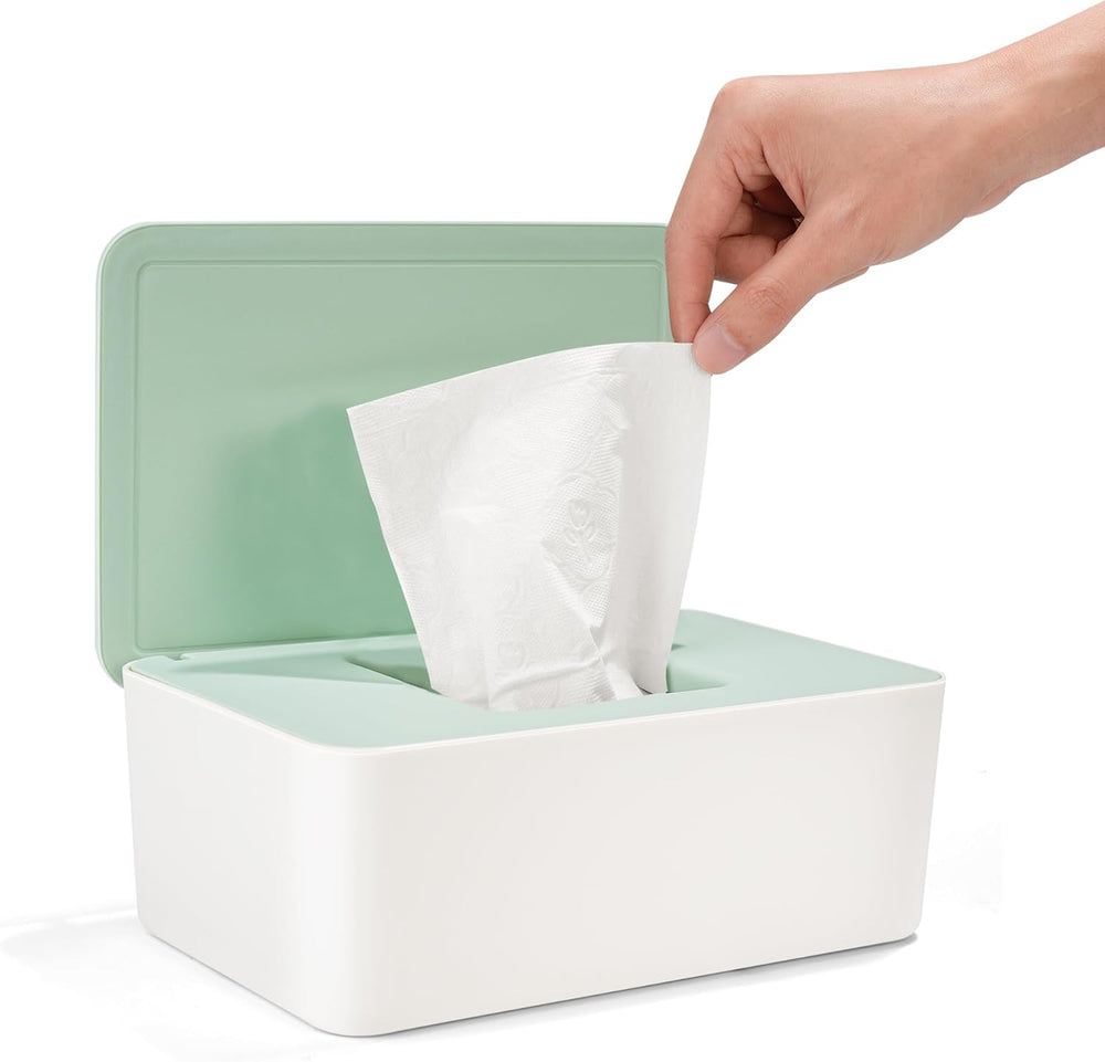 Vådservietterboks med låg, vådservietterboks, dispenser til babyvådservietter, vandtæt og forseglet opbevaringsboks, vådservietterdispenser til badeværelse, køkken, hvid