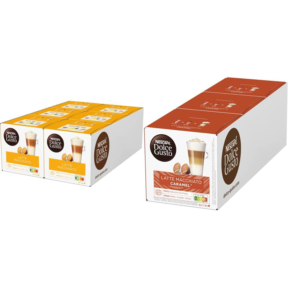 Latte Macchiato | 96 Kaffeekapseln & Latte Macchiato Caramel | 48 Kaffeekapseln | Arabica Robusta Mischung | Feines Karamell Aroma und leckerer Milchschaum
