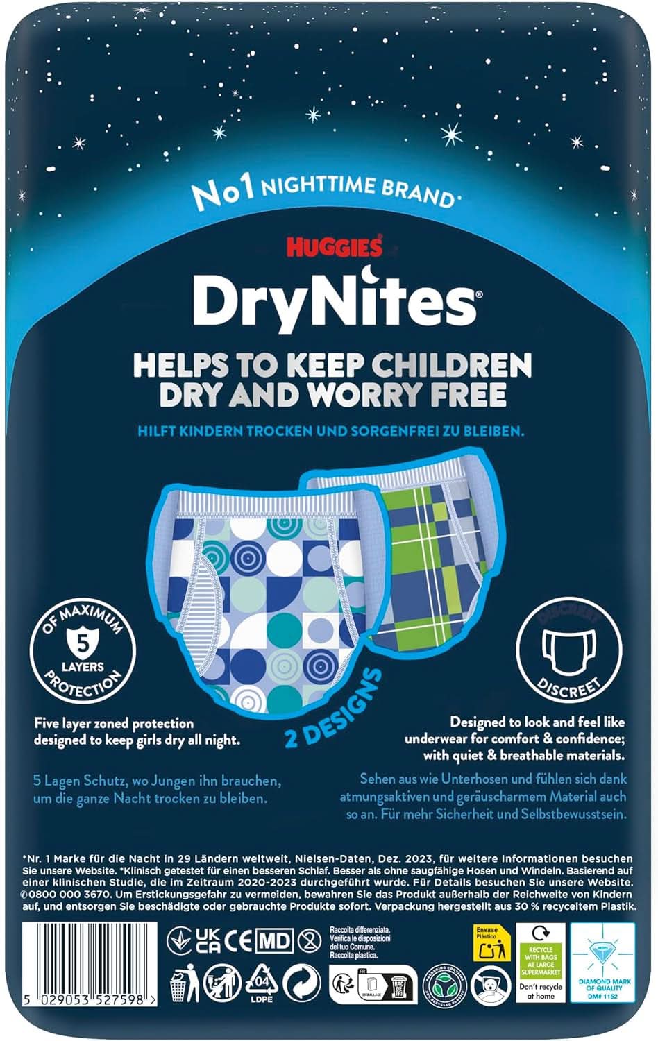 Huggies Drynites Superabsorberende nattbleer, til drenge 8-13 år (30-48 kg), 9 stk Mor og barn Naty Shop