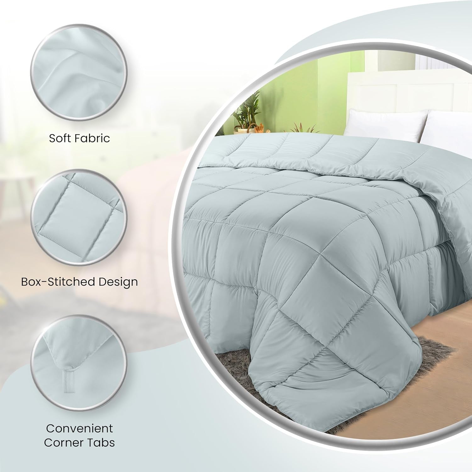 Utopia Sengetøj Helsæson Dyne 250g/m² Plys silikoniseret fiberfyld Dobbeltseng syet i æske (dobbeltseng XL lysegrå) Naty Shop dyner og dyner