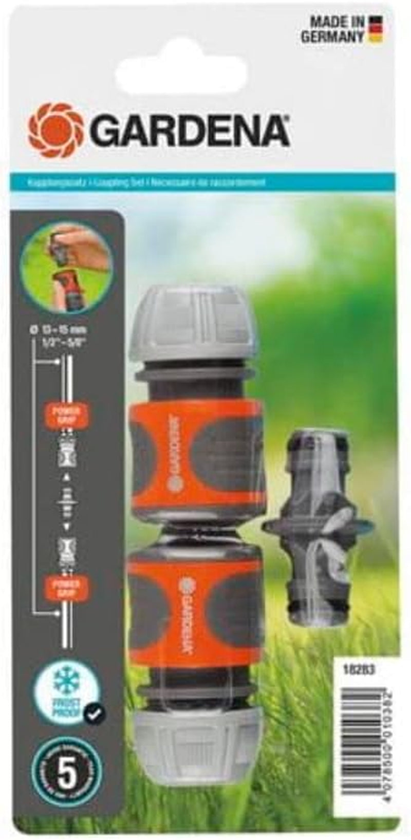 Set de cuplaje Gardena: Cuplaj furtun pentru prelungitor de 13 mm (1/2 inch) și 15 mm (5/8 inch), chiar și sub presiune mare a apei, asamblare ușoară (18283-20)