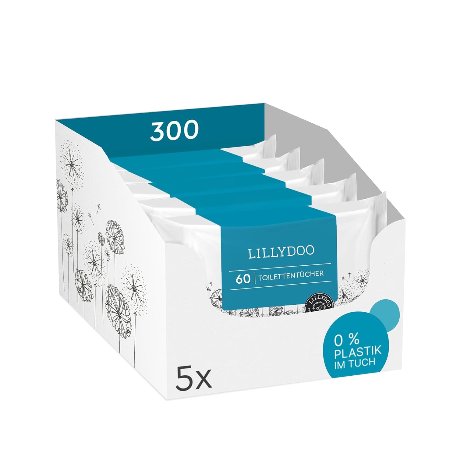 LILLYDOO vådservietter til toilet 720 stk (12 x 60) 100% plastfri, skyllebare klude Parfumefri