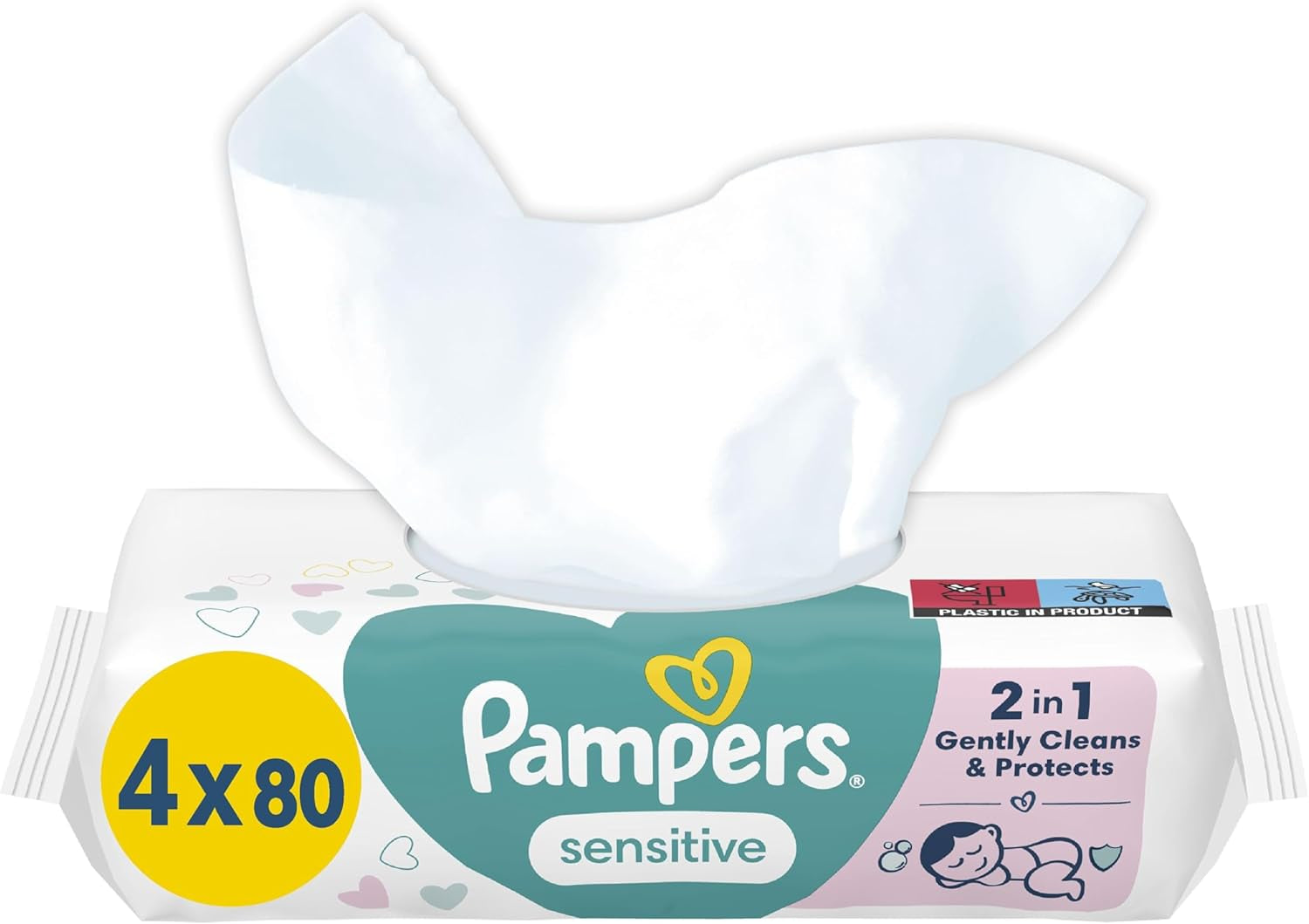 Pampers Sensitive babyservietter, 15 pakke med 80 servietter, 1200 babyservietter, 2-i-1 skånsom rensning og hudbeskyttelse