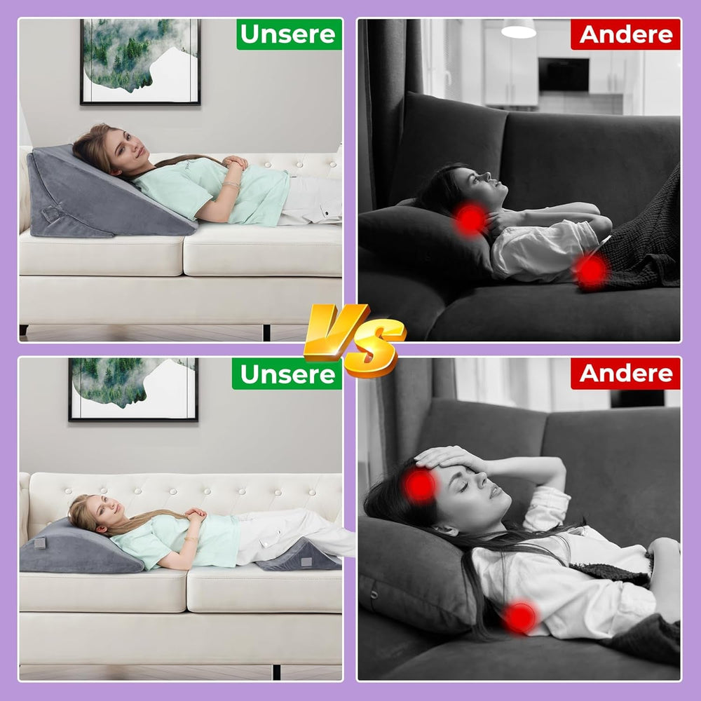 Pernă cu pană reglabilă cu spumă de înaltă densitate, pernă ergonomică pentru spate pentru pat și canapea, pernă de citit antireflux pentru dormit, joacă, vizionarea la televizor (Greu)