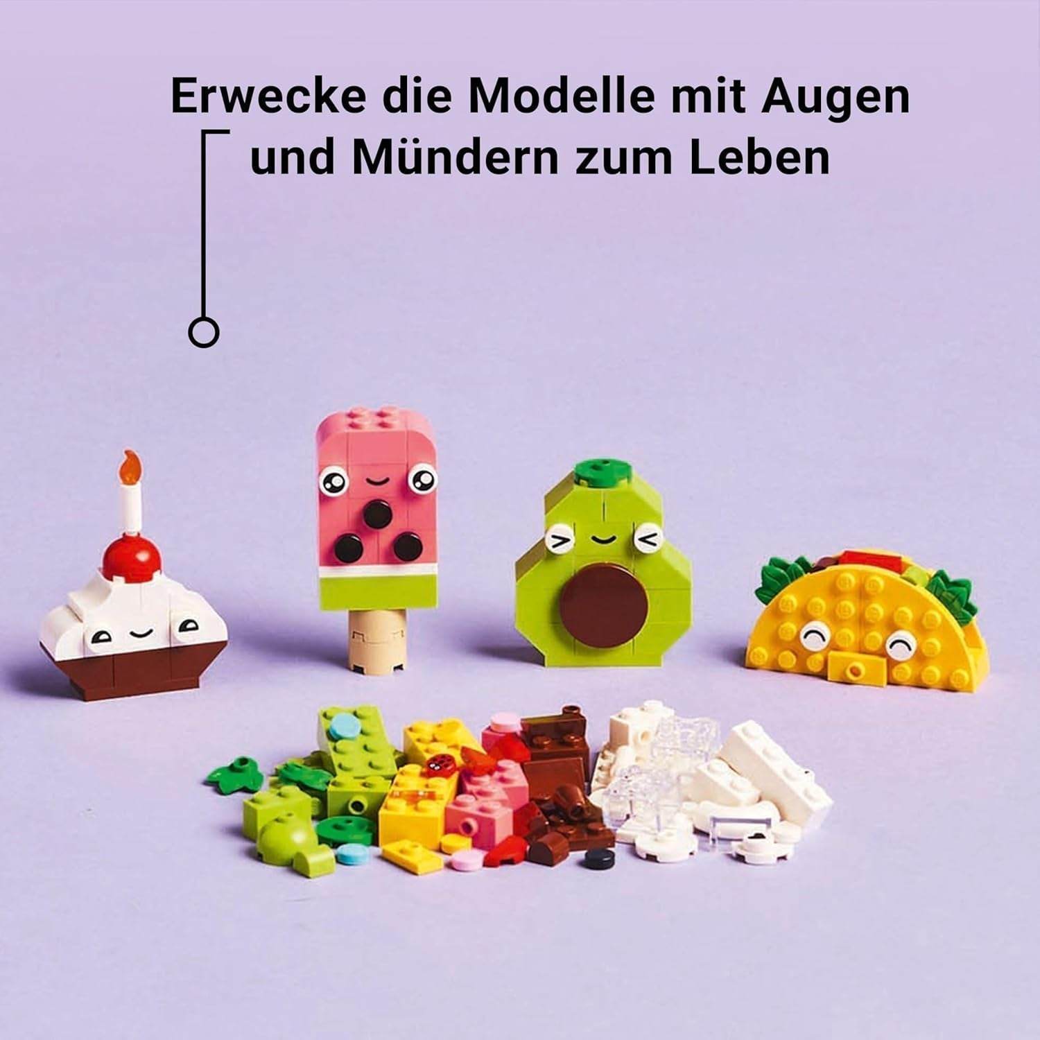 LEGO Classic Creative Snack Byggesjov, Madlegetøj til fantasifuldt rollespil, Byggesæt til drenge og piger 4 år, Cupcake, Avocado, Popsicle og Taco 11039 Byggesæt Besuche den LEGO-Store