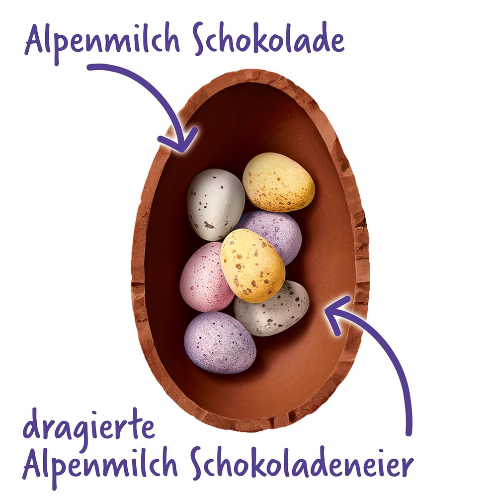 Milkshake Me Egg – chokoladeæg fyldt med minifarvede æg fra alpin mælkechokolade – 97g