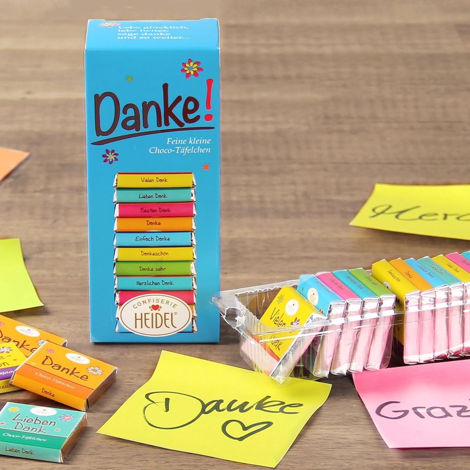 Heidel Thank You mælkechokoladebarer 3x80g, 16 minibarer á 5g pr. pakke, Forskellige udtryk for taknemmelighed, Udsøgt gaveidé