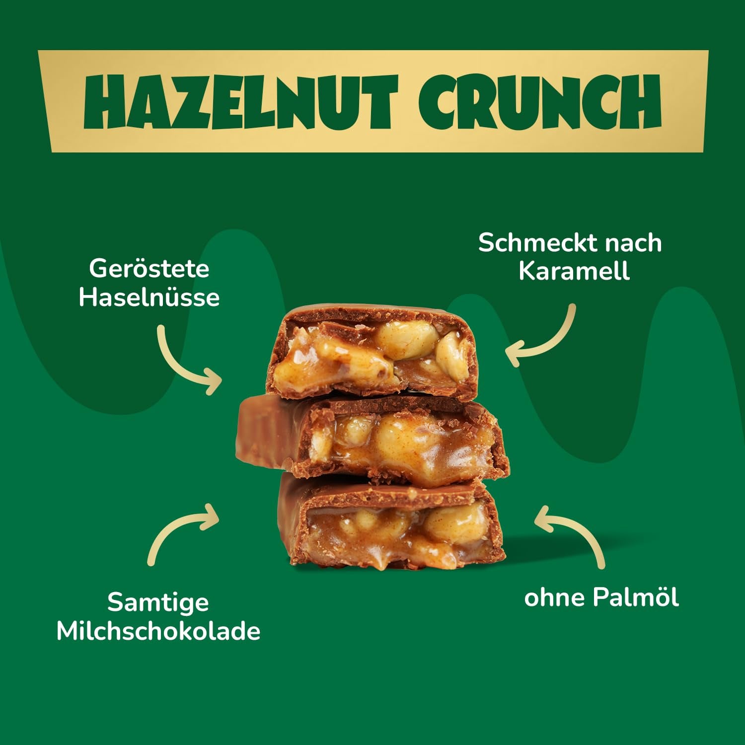 Karamelhasselnøddechokoladebarer forude | 12 chokoladebarer x 35 g uden tilsat sukker | 1,9 g sukker pr. bar | Sprød hasselnød og karamel smag | Low Carb slik | Ingen palmeolie