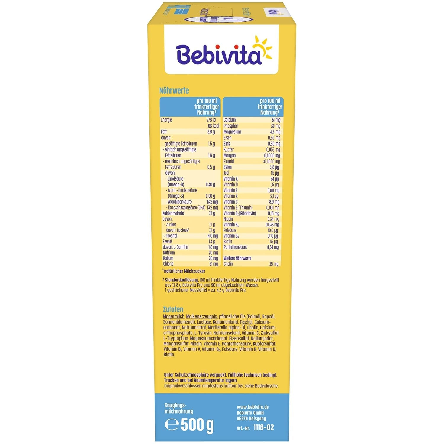 PRE mælkepulverformel (5 x 500 g), fra fødslen, indeholder kun laktose som kulhydrat, velegnet til komplementær fodring