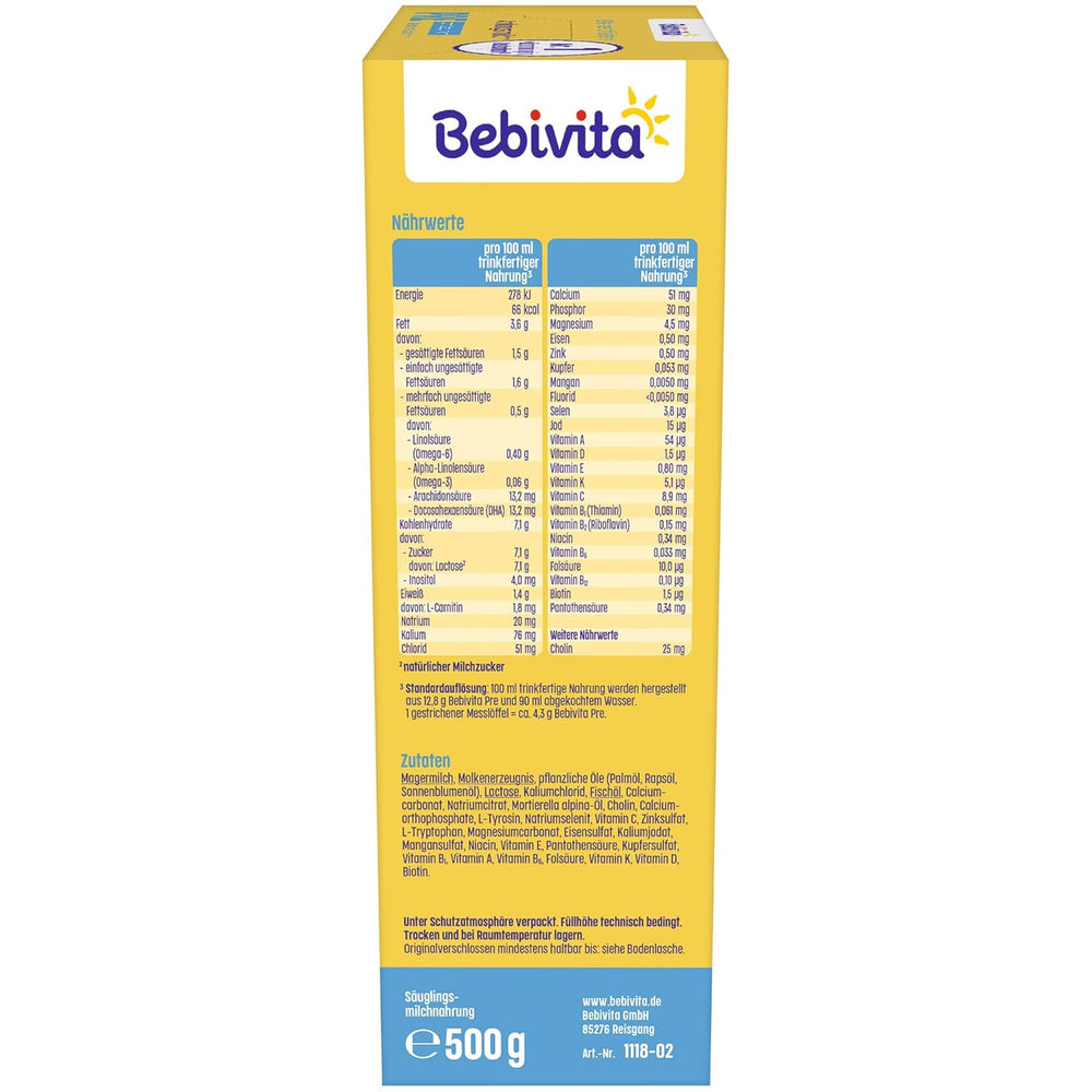 PRE mælkepulverformel (5 x 500 g), fra fødslen, indeholder kun laktose som kulhydrat, velegnet til komplementær fodring