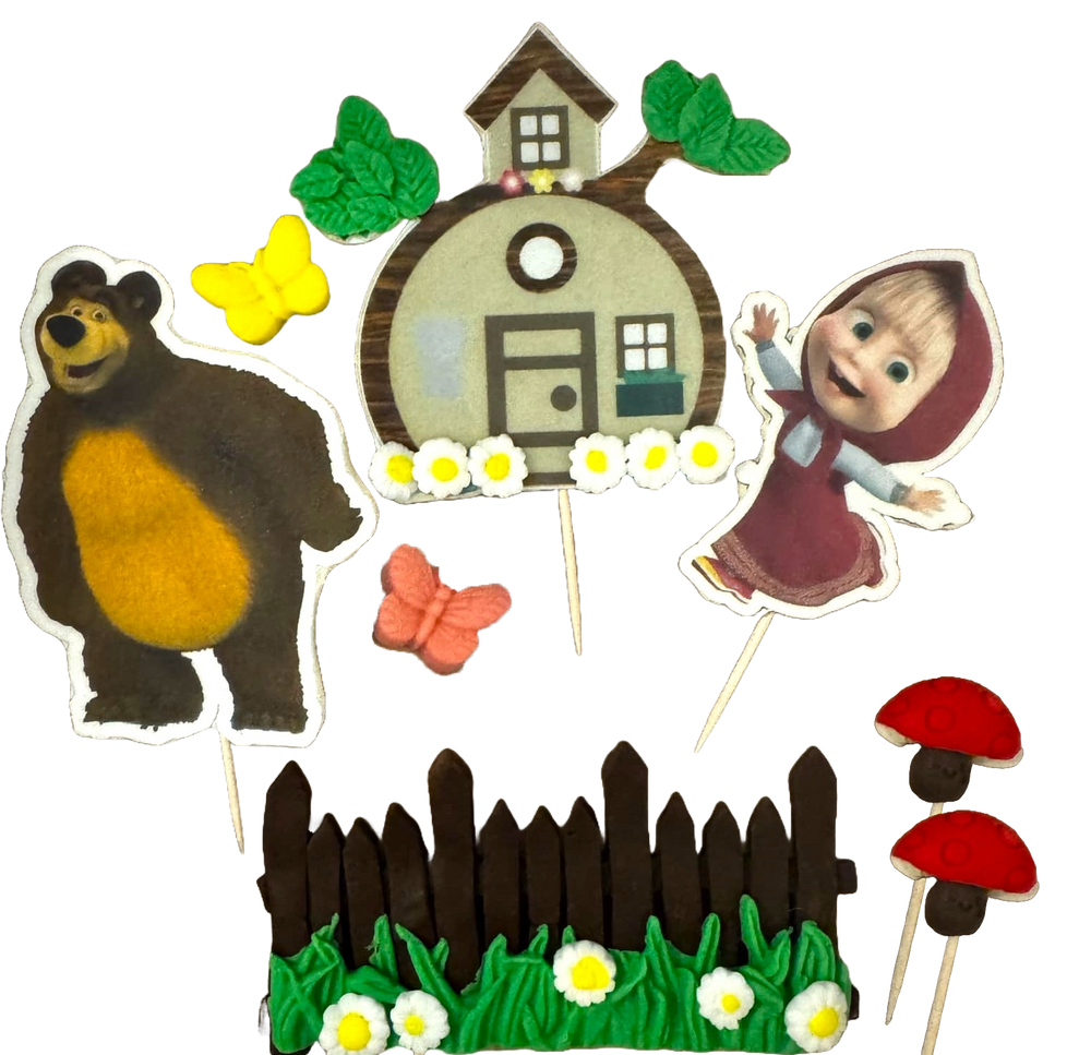 Set 8 decoratiuni comestibile din pasta de zahar, Masha si ursul Decoratiuni din Pasta de Zahar Naty Shop