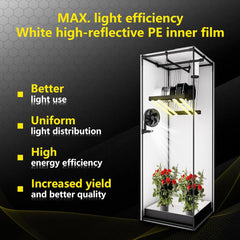 Grow Telt 60x60x180cm, Oxford 600D Materiale med Polyester Reflekterende Film, 22mm stålrør, ventilationsåbninger og udsigtsvinduer, Grow Telte til Hydroponics, drivhuse og indendørs haver