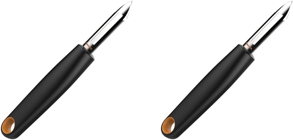 Fiskars Peeler cu lamă mobilă, lungime: 18 cm, oțel/plastic Naty Shop 17,2 X 2,7 X 2,5 Cm (Packung Mit 2) Lamă: fixă