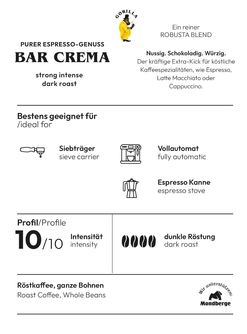 Joerges Kaffee ganze Bohnen Espresso  Bar Crema, 1 kg (Packung mit 2)