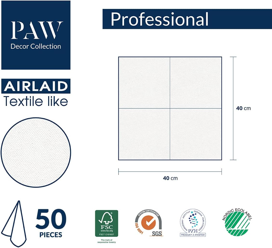 PAW - Șervețele Airlaid - Asemănătoare țesăturii (40 X 40 Cm) I 50 de bucăți I Pentru servicii funerare, ospăț funerar, înmormântare, rămas bun I Șervețele din pânză pentru decorarea mesei de înaltă calitate - Memory Flower I Memory Flower
